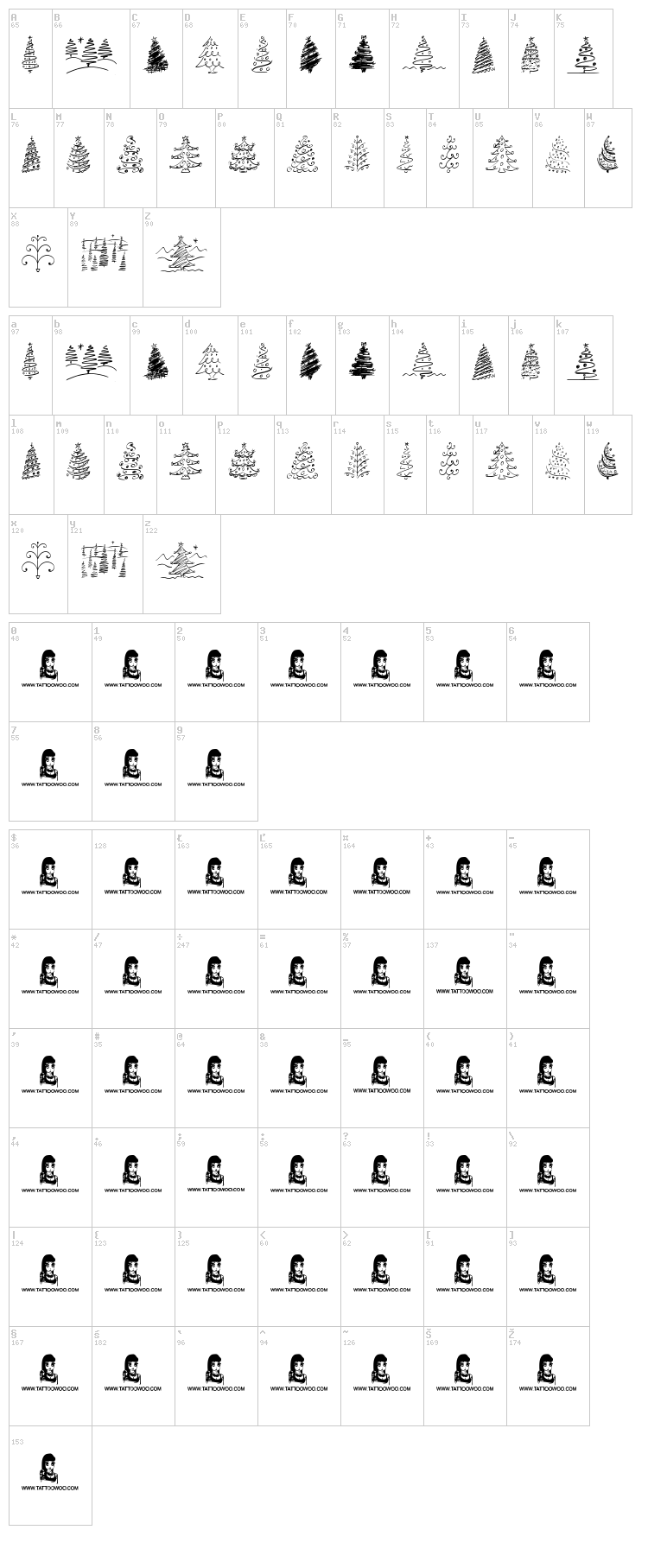 Christmas Trees Celebration font map